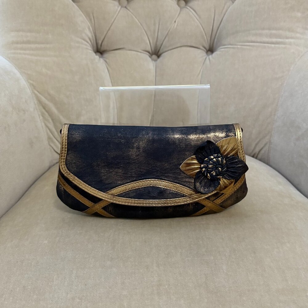 Auth PATRIZIA PEPE Italy Distressed Leather Flora Baguette Clutch Bag - Picture 4 of 8